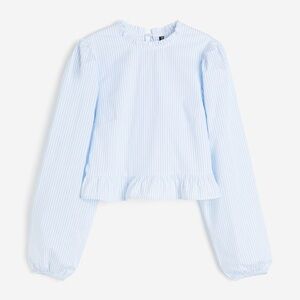 Blue and white striped cropped peplum top XS